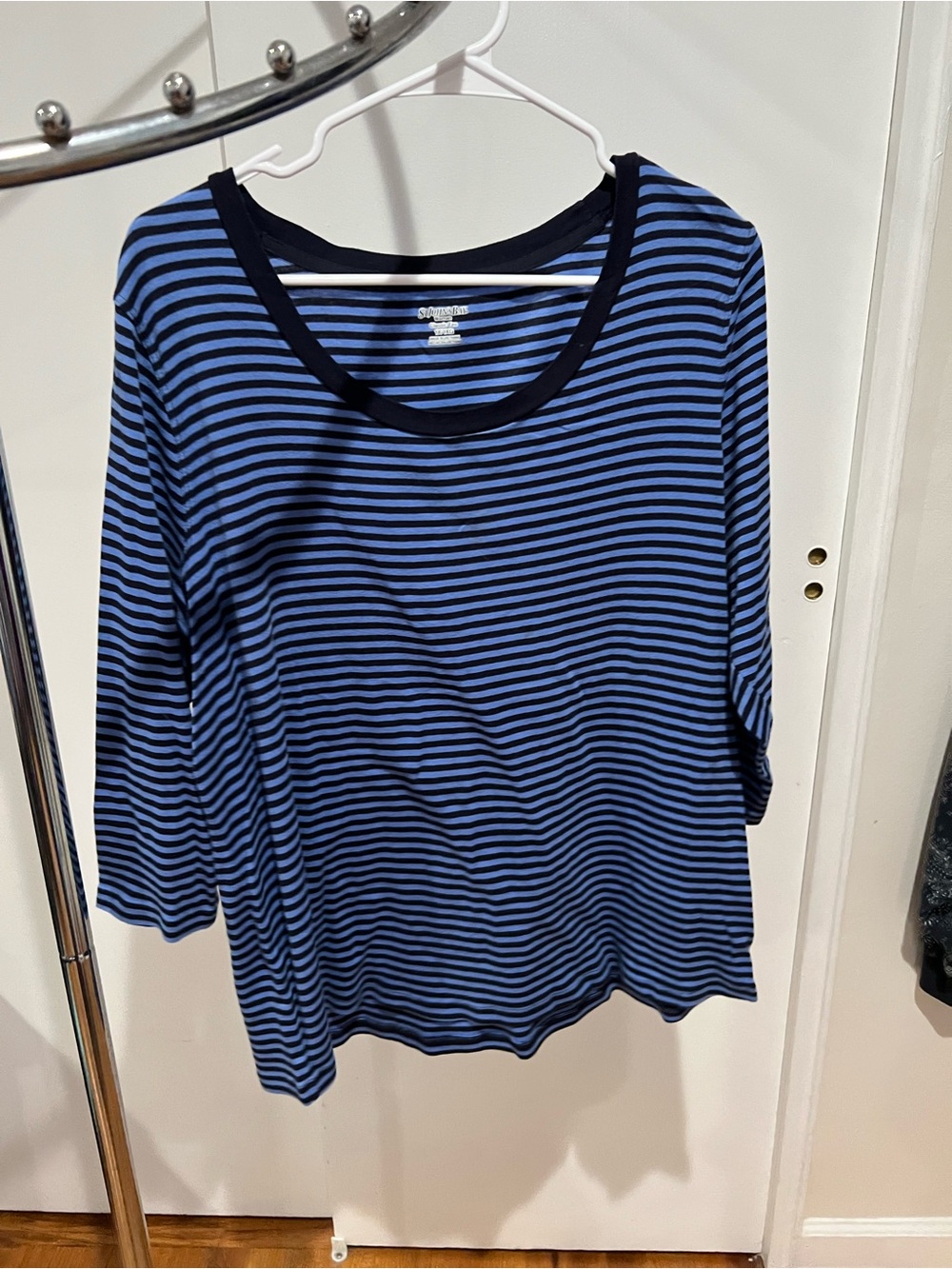 St. John's Bay Blue and Black Striped Scoop Neck Long Sleeve Top